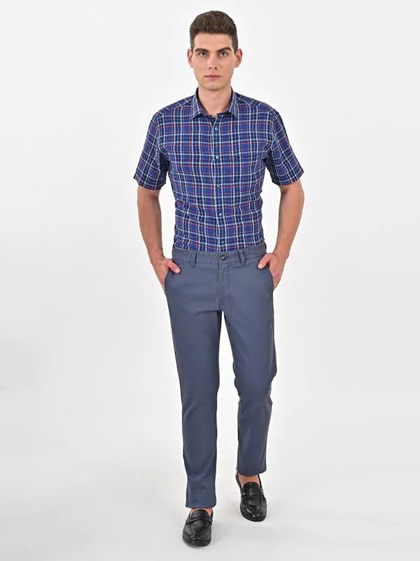 Indian Terrain Men's Slim Fit Solid Blue Trousers